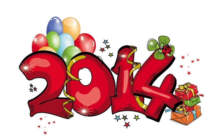Happy New Year 2014 with Balloons and Gifts