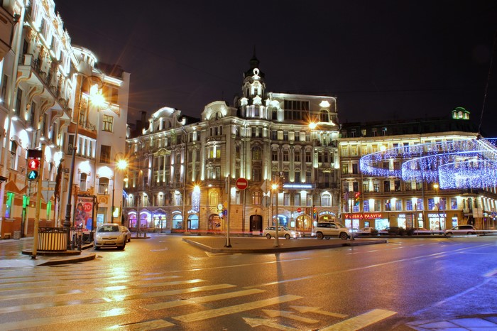 Street at night in St. Petersburg, Russia
