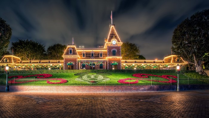 Disneyland Park Entrance at Night