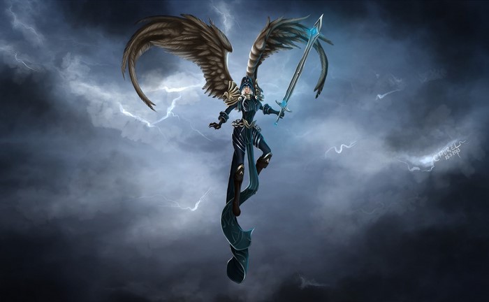 Kayle from League of Legends with wings and sword