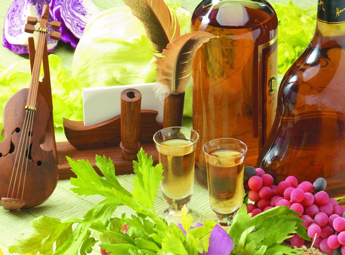 Still-life with Grapes, Violin, Bottles, and Stemware