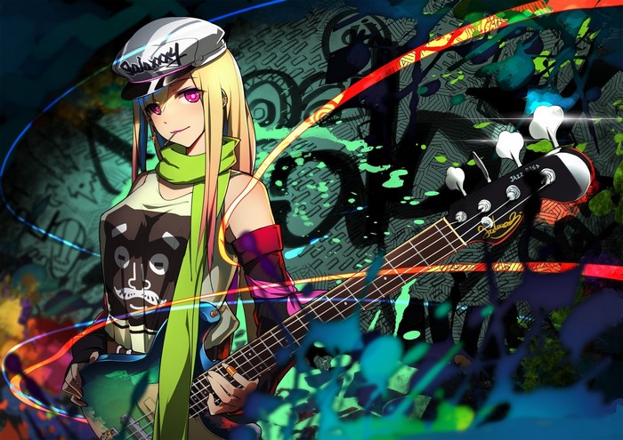 Anime girl with bass guitar