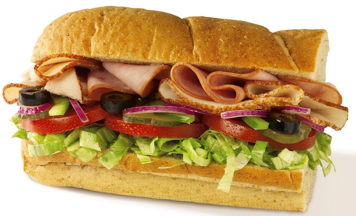 Ham and Turkey Sub Sandwich with Vegetables