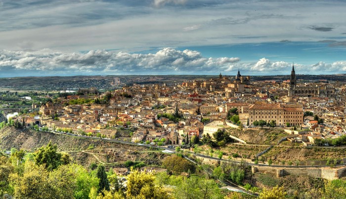 Panoramic view of Toledo, Spain with clouds
