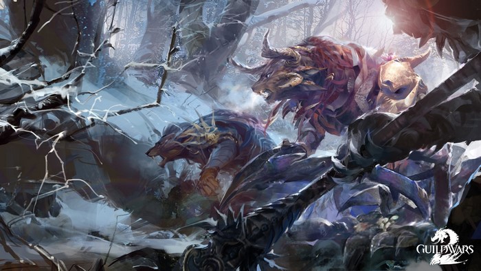 Guild Wars 2 Monsters Fighting in Snowy Forest