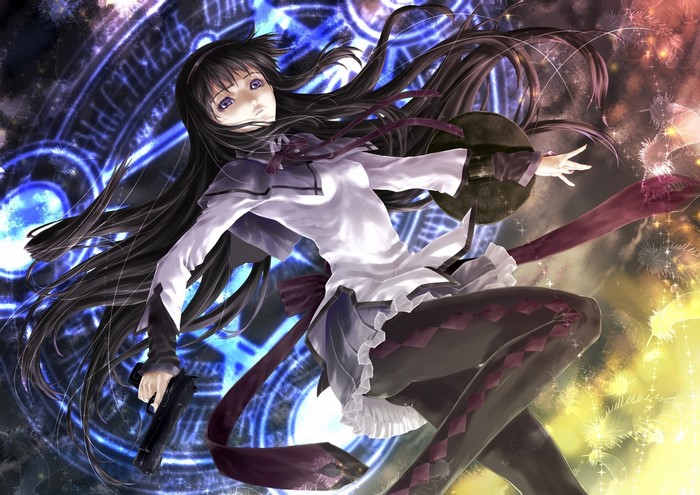 Homura Akemi from Mahou Shoujo Madoka Magica with a gun