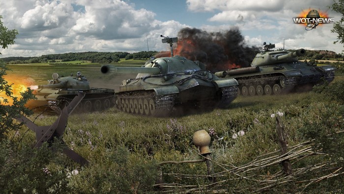 World of Tanks IS-7 tanks firing with smoke