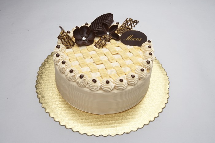 Chocolate Mocca Cake with Cream and Chocolate Decorations