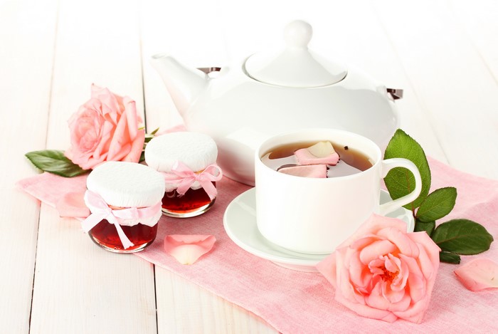 Tea, Jars of Jam, and Roses