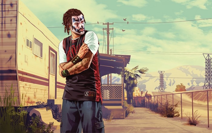 Character with face paint from Grand Theft Auto V