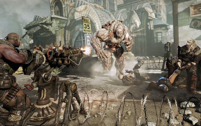 Gears of War battle with monster and soldiers