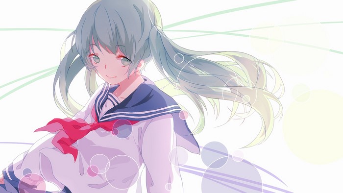 Hatsune Miku from Vocaloid in a school uniform