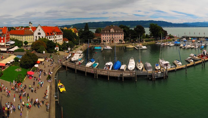Lindau harbor with boats and buildings