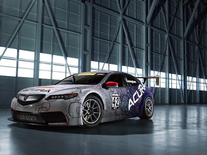 Acura TLX GT race car in a hangar