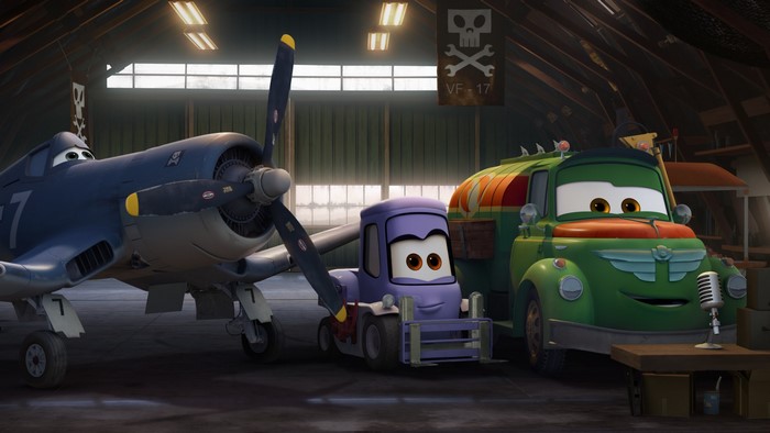 Dusty Crophopper and friends in a hangar
