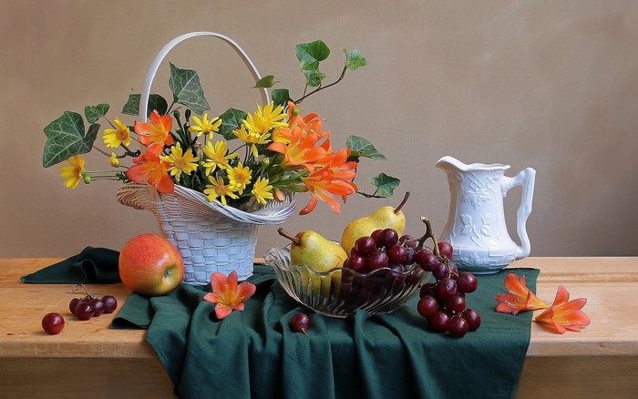 Still-life with fruit, flowers, and a jug