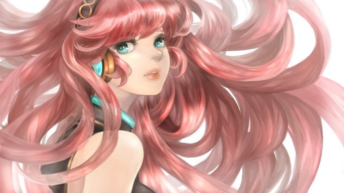 Luka Megurine with pink hair and headphones