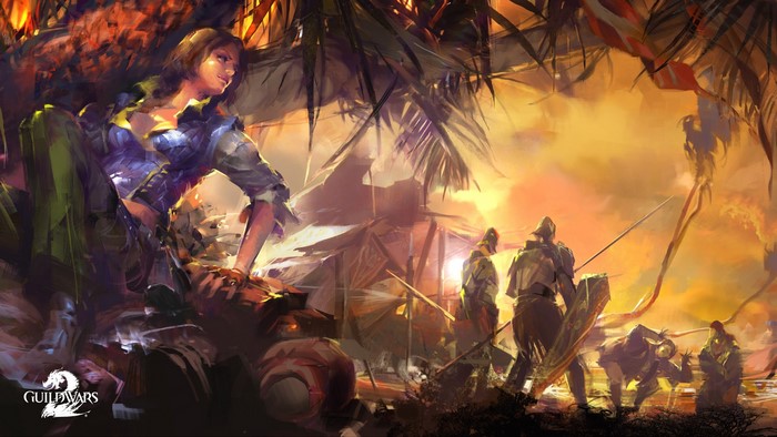 Guild Wars 2 Warriors in a Tropical Setting