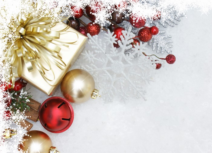 Christmas gift with ornaments and snowflakes