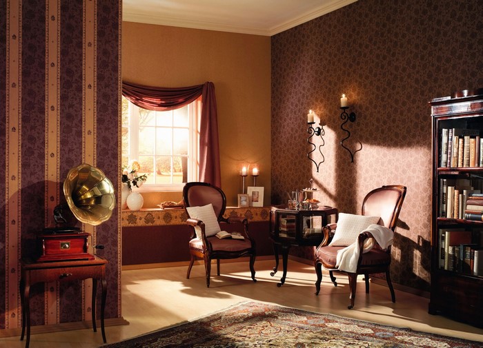 Retro living room with vintage gramophone and armchair