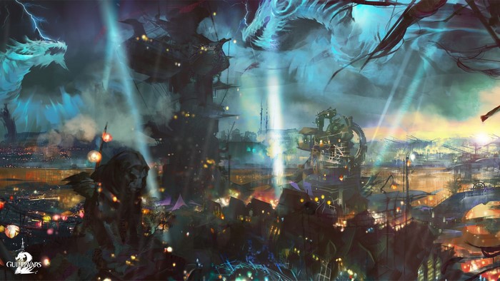Guild Wars 2 Dragons Over Cityscape