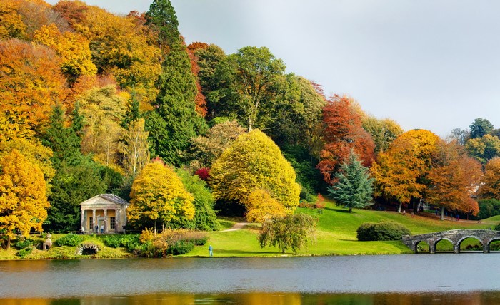 Stourhead Gardens in Wiltshire, England during autumn