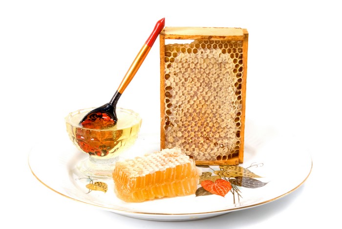Honey, Honeycomb, Spoon, and Plate