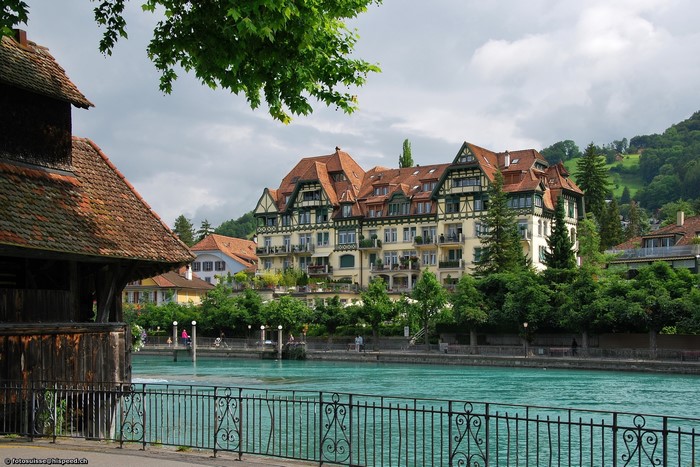 Houses and river in Interlaken, Switzerland