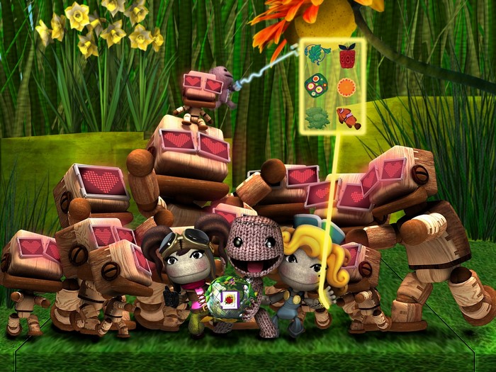 LittleBigPlanet 2 characters with a digital display