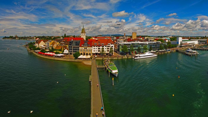 Friedrichshafen cityscape with harbor and lake