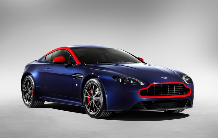 Blue Aston Martin V8 Vantage N430 with red accents
