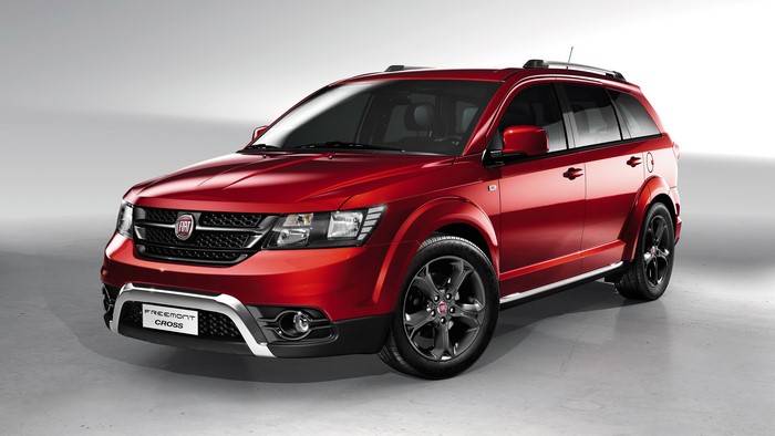 Red Fiat Freemont Cross parked indoors