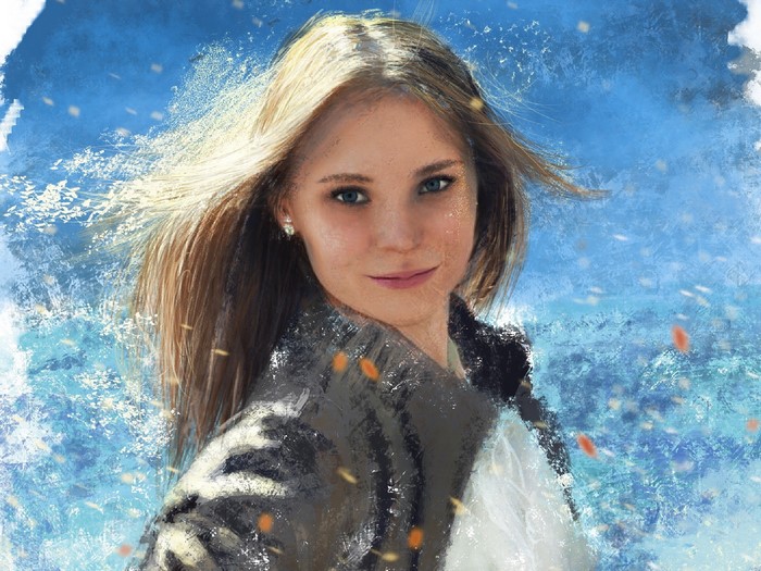 Woman with blonde hair in the wind