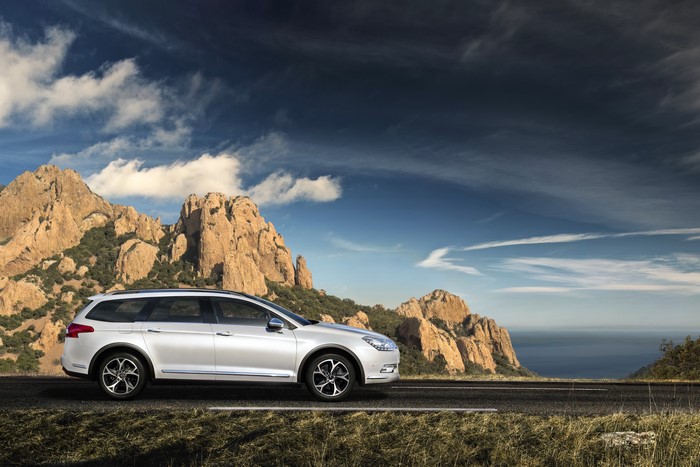 White Citroen C5 Tourer Cross on a mountain road