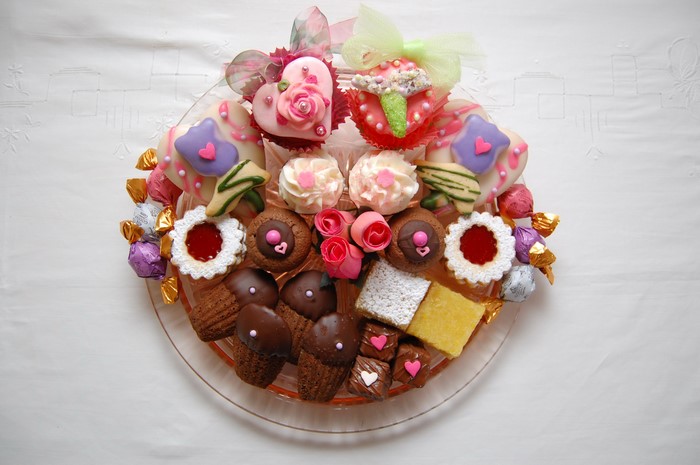 Assortment of decorated sweets and candies on a platter