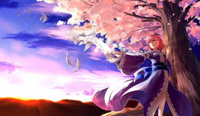 Saigyouji Yuyuko from Touhou Collection under Sakura trees
