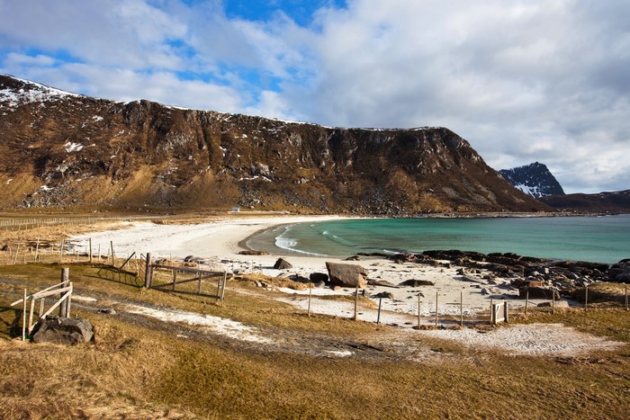 Beach and mountains in Lofoten, Norway