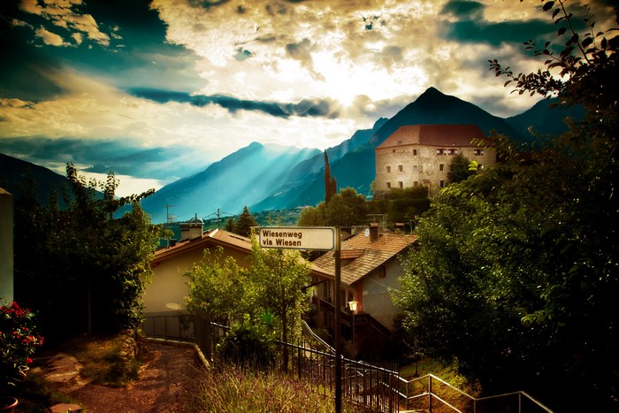 Castle and mountains in Schenna, Austria