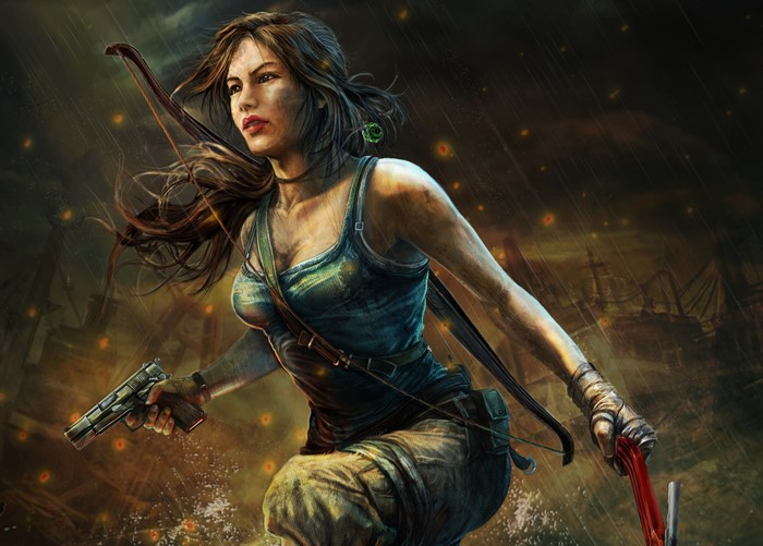 Lara Croft from Tomb Raider with bow and gun