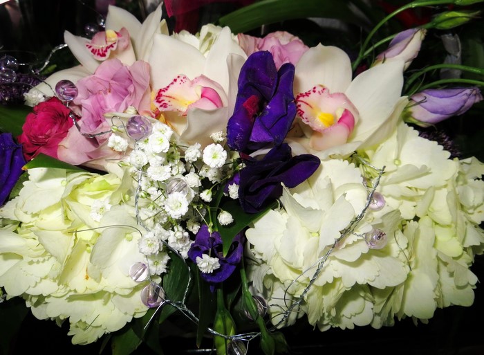 Bouquet with Orchids, Roses, Hydrangeas, and Eustoma