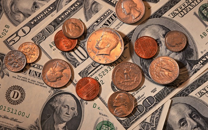 US Dollar Bills and Coins