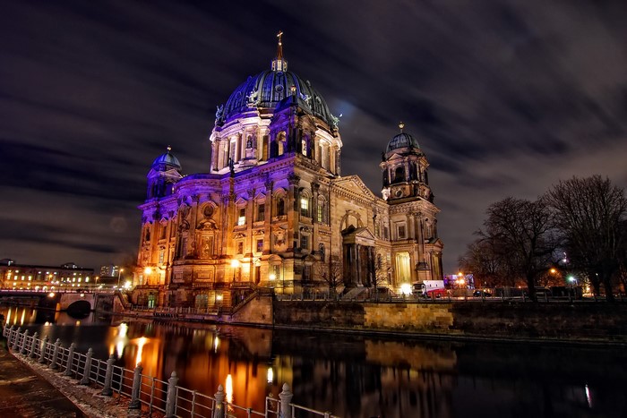 Berlin Cathedral at Night by the River
