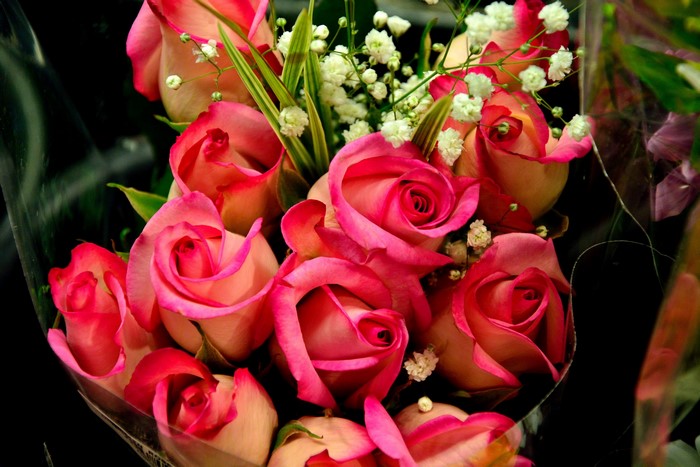Pink and white roses bouquet