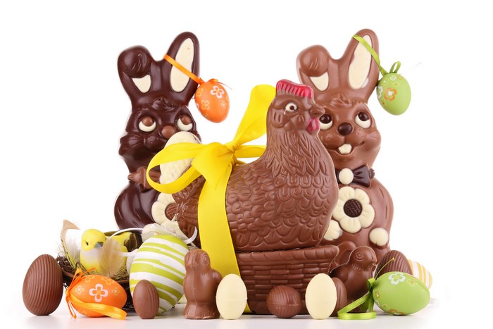 Easter Chocolate Chicken and Rabbits with Eggs