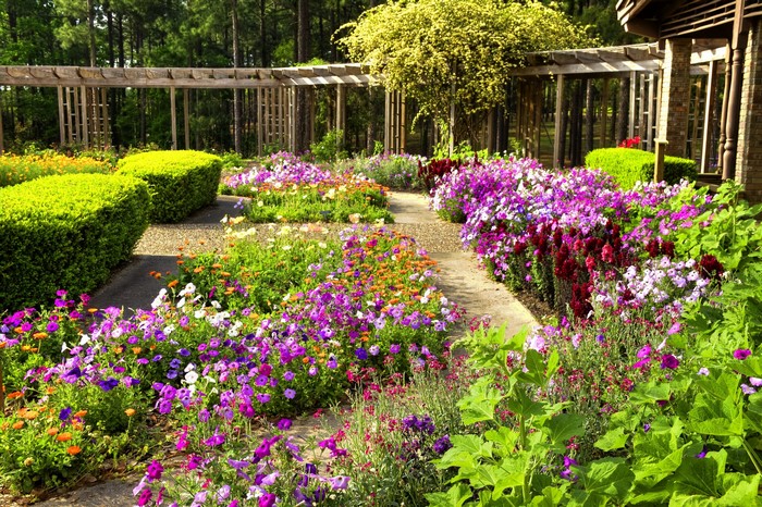 Garden with flower beds and pergolas in Sandel, Louisiana