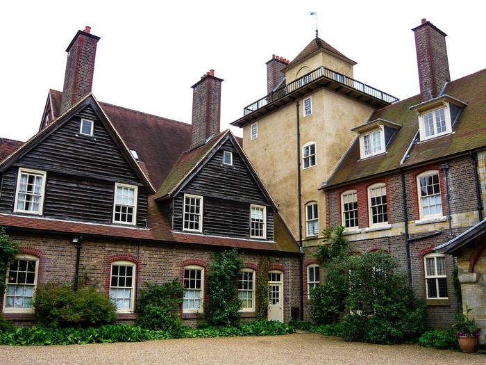 Old brick and wooden buildings in Bexleyheath, England