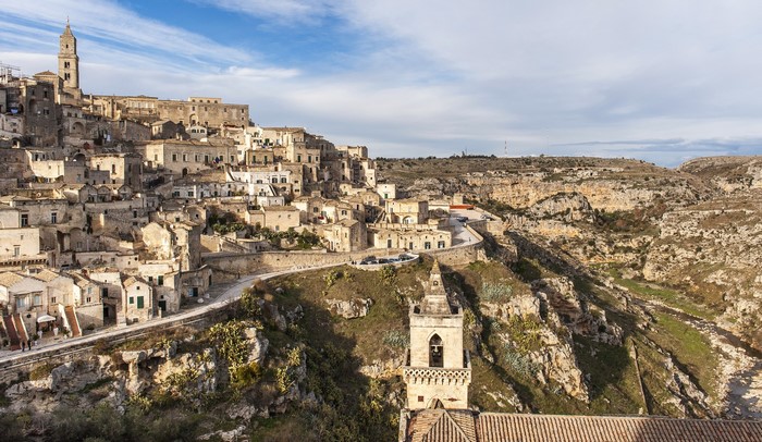 Matera, Italy cityscape with cave dwellings and churches