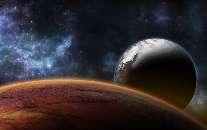 Planets in outer space with nebulae