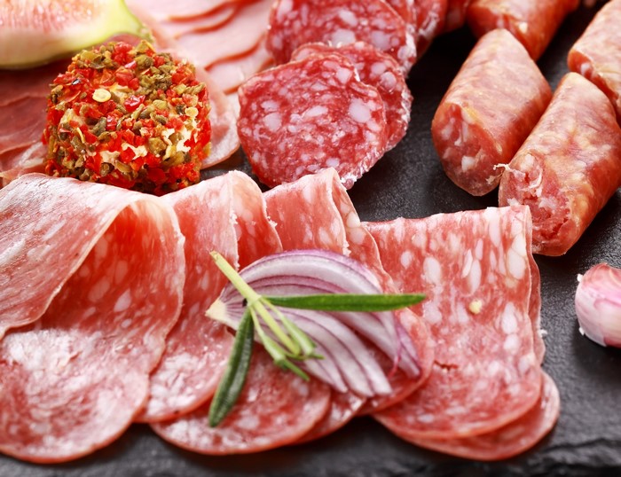 Assortment of cured meats and cheese