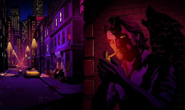 Bigby Wolf from The Wolf Among Us lighting a cigarette
